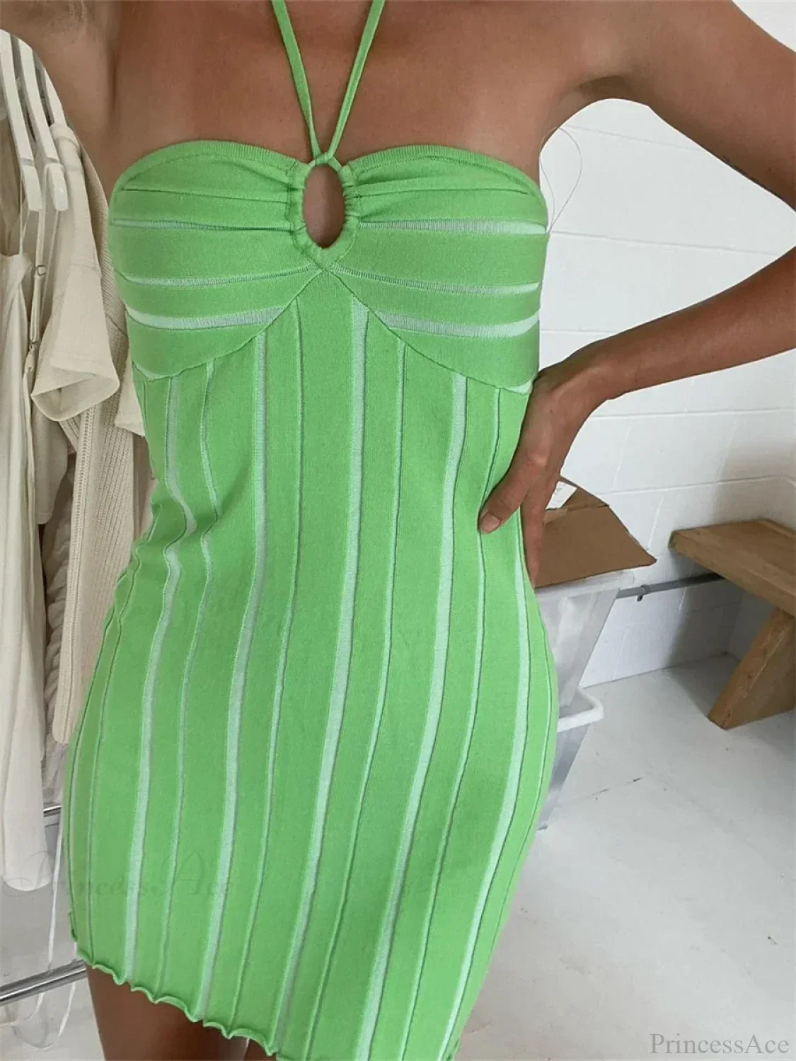 Halter Knitted Wrap Mini Dress - Image 3