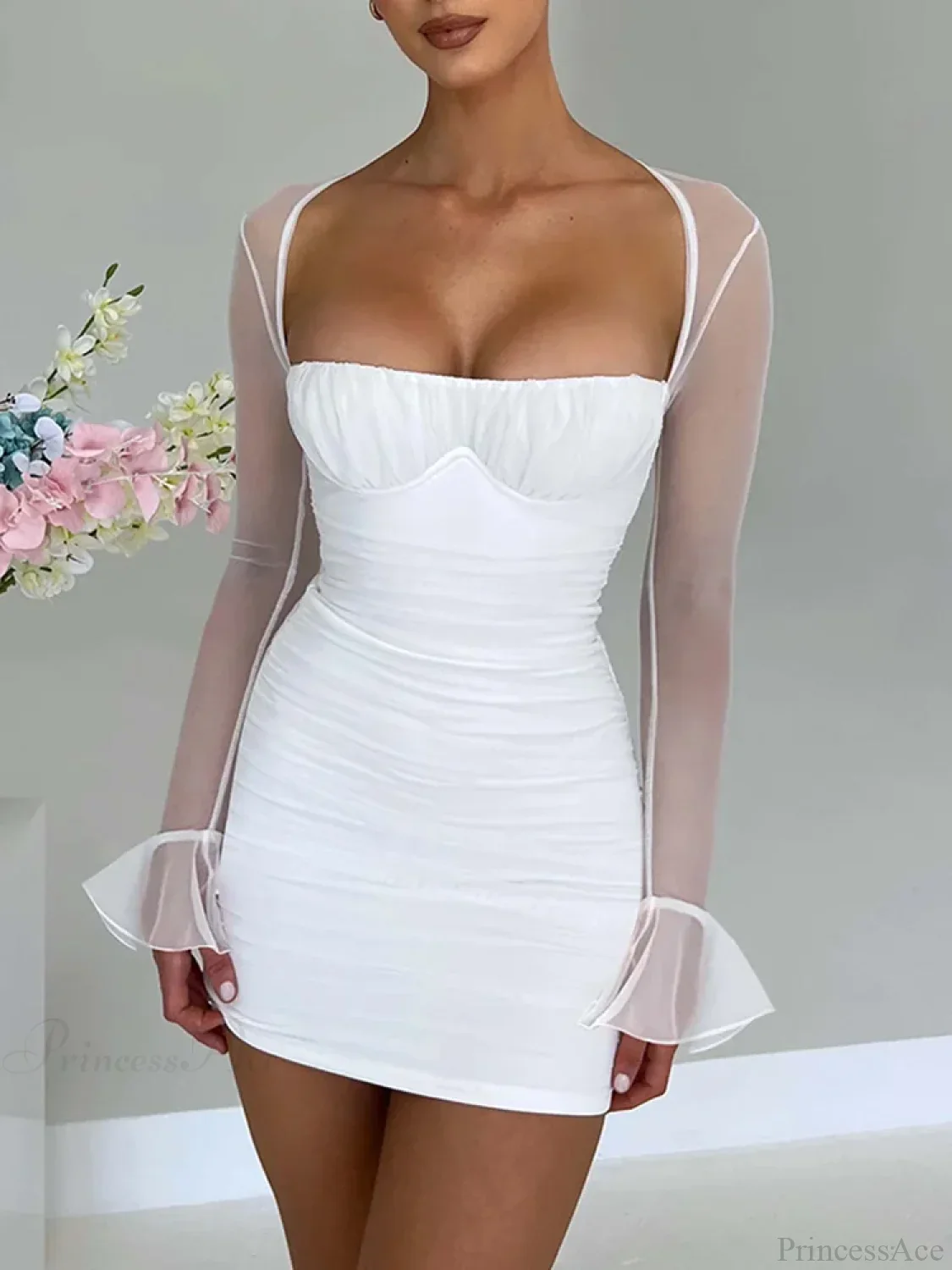 Halter Lace-Up Petal Mini Dress - Image 3
