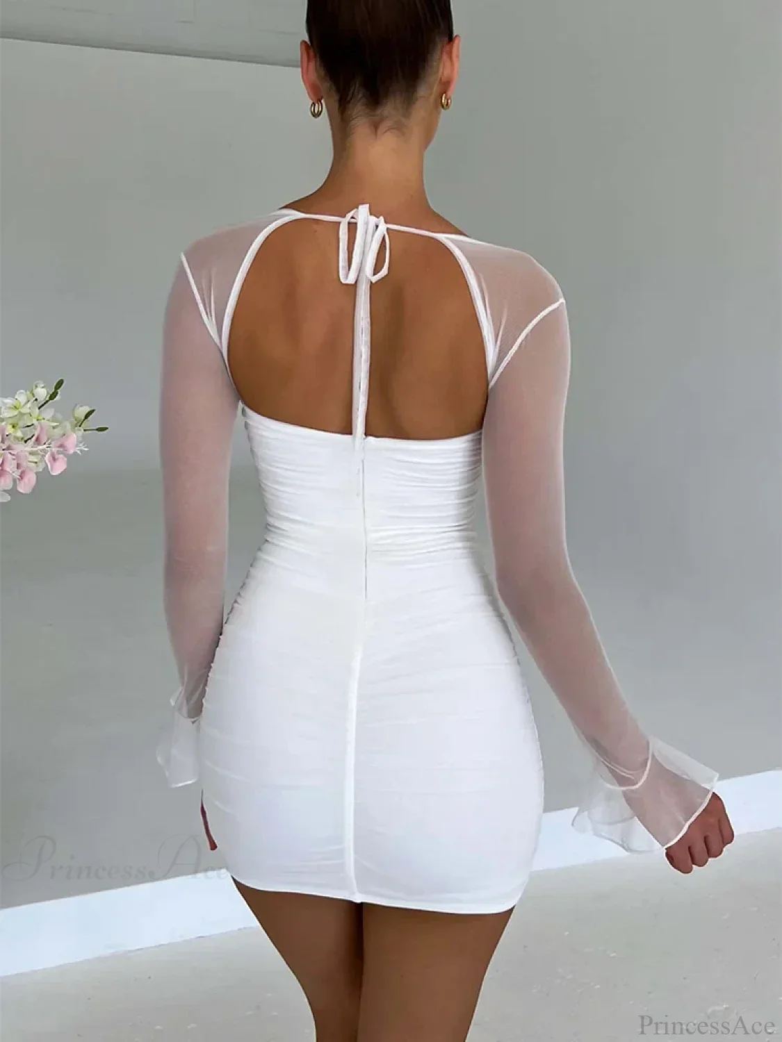 Halter Lace-Up Petal Mini Dress - Image 4