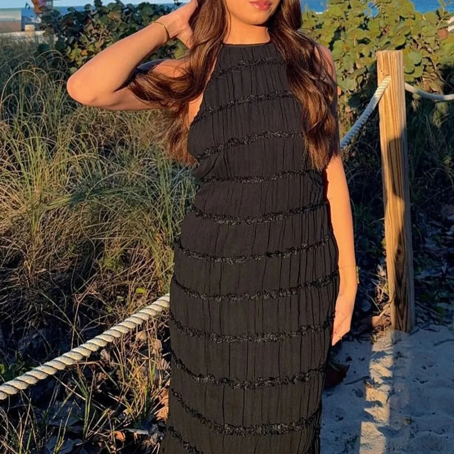 Halter Pleated Boho Vacation Dress - Image 5