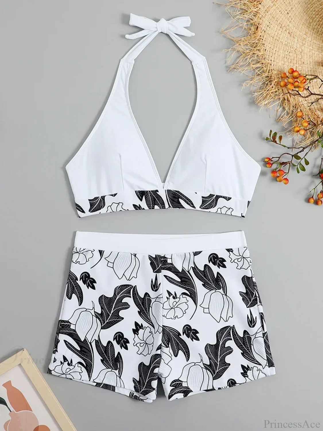Halter Print Shorts Bikini Two Piece Set - Image 11