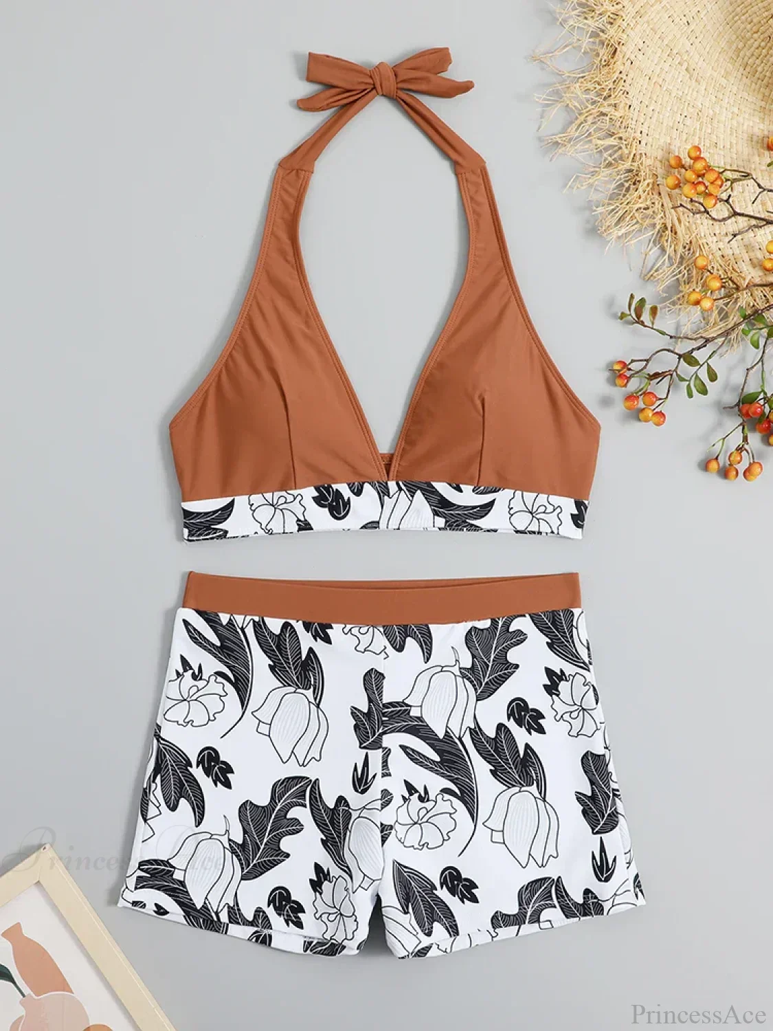 Halter Print Shorts Bikini Two Piece Set - Image 13