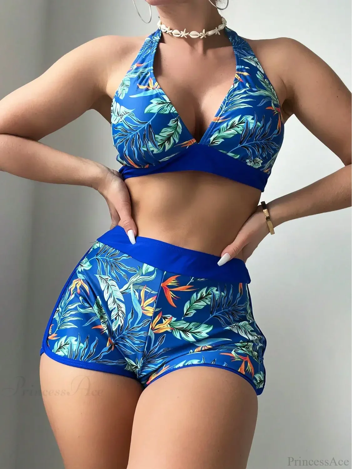 Halter Print Shorts Bikini Two Piece Set - Image 4