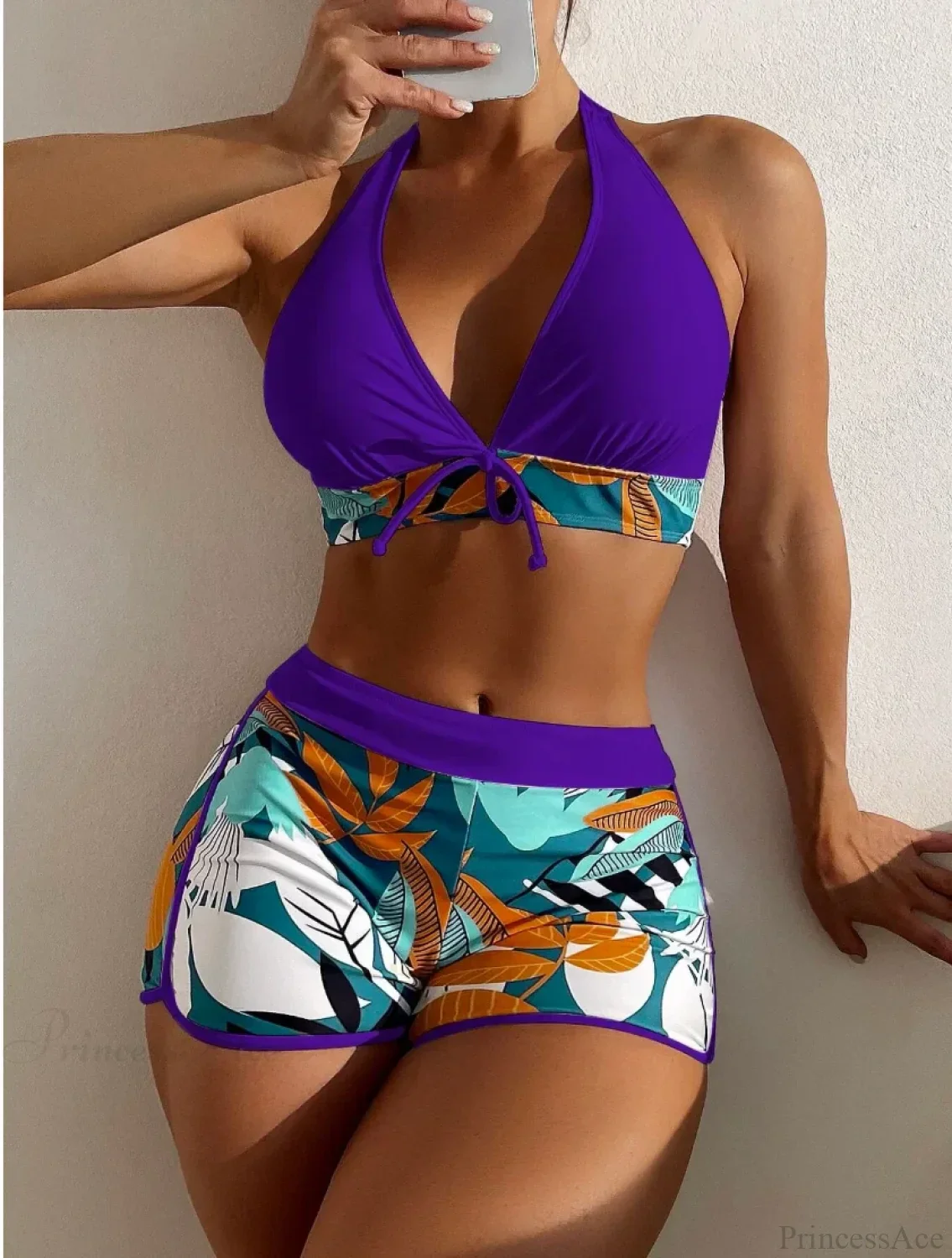 Halter Print Shorts Bikini Two Piece Set - Image 6