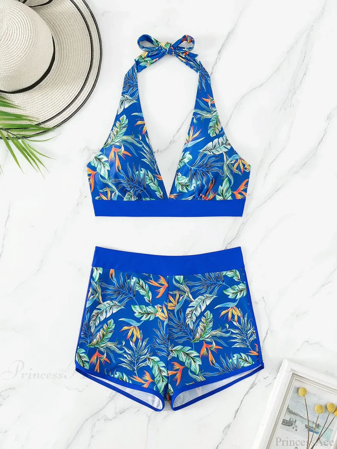 Halter Print Shorts Bikini Two Piece Set - Image 7
