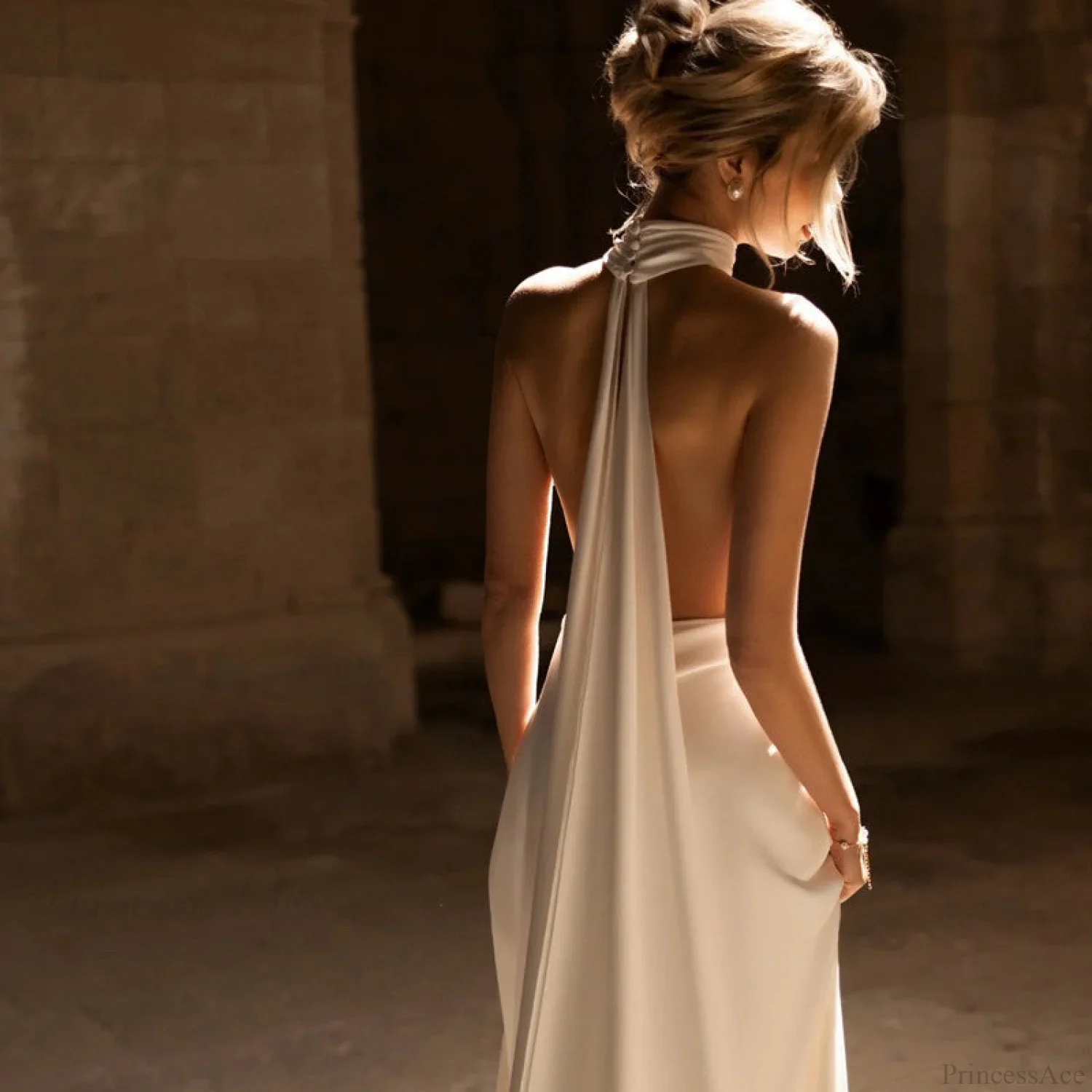 Halter Slim Tail Wedding Dress - Image 2