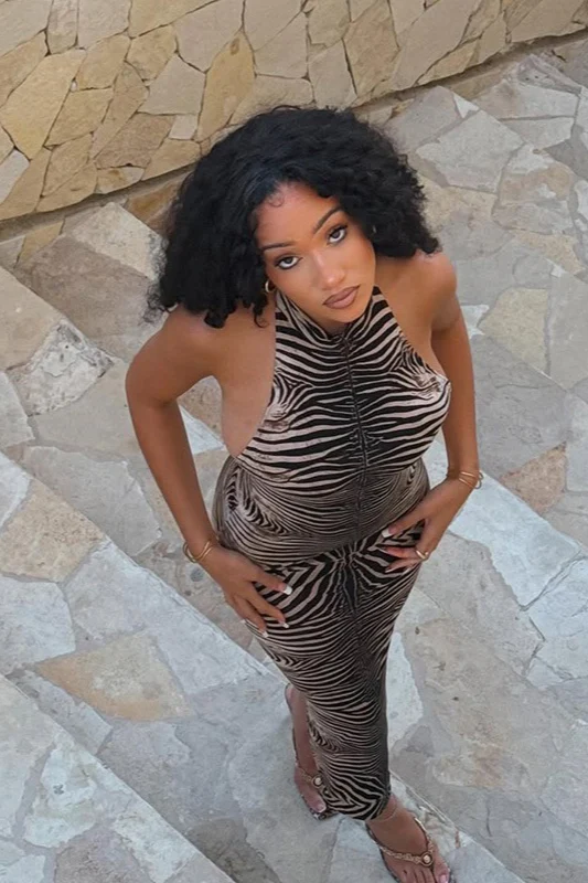 Halter Striped Backless Maxi Dress - Image 5
