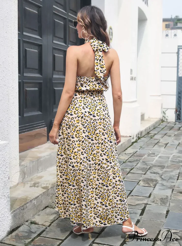 Halter with Gown Design Long Belt Leopard Neck - Image 3