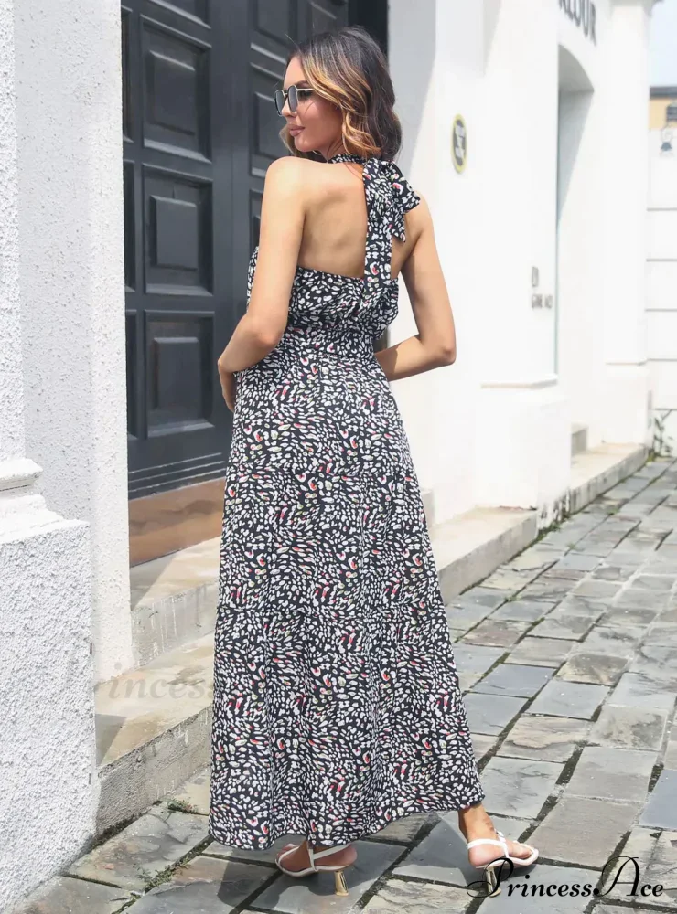 Halter with Gown Design Long Belt Leopard Neck - Image 6