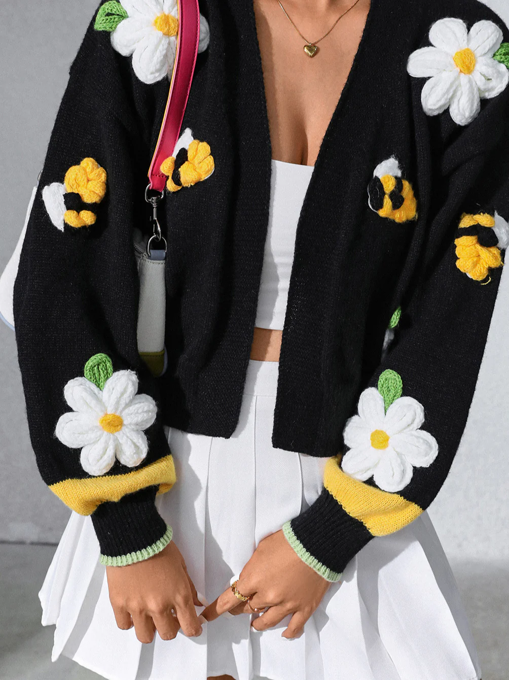 Hand-Embroidered Flower Knit Cardigan - Image 4