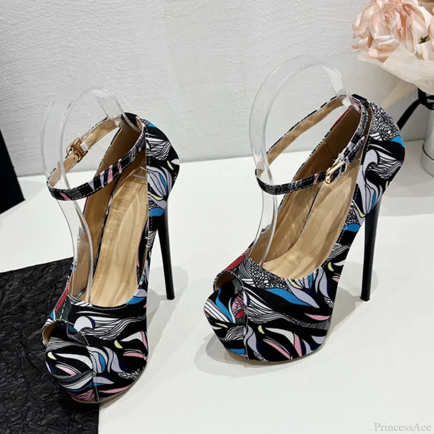 Hand-Painted Leather Platform Pumps Slingback Sexy Peep-Toe Stripper Pole-Dance High Heel - Image 2