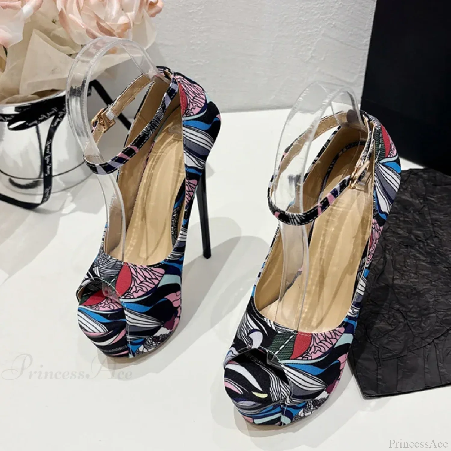 Hand-Painted Leather Platform Pumps Slingback Sexy Peep-Toe Stripper Pole-Dance High Heel - Image 3