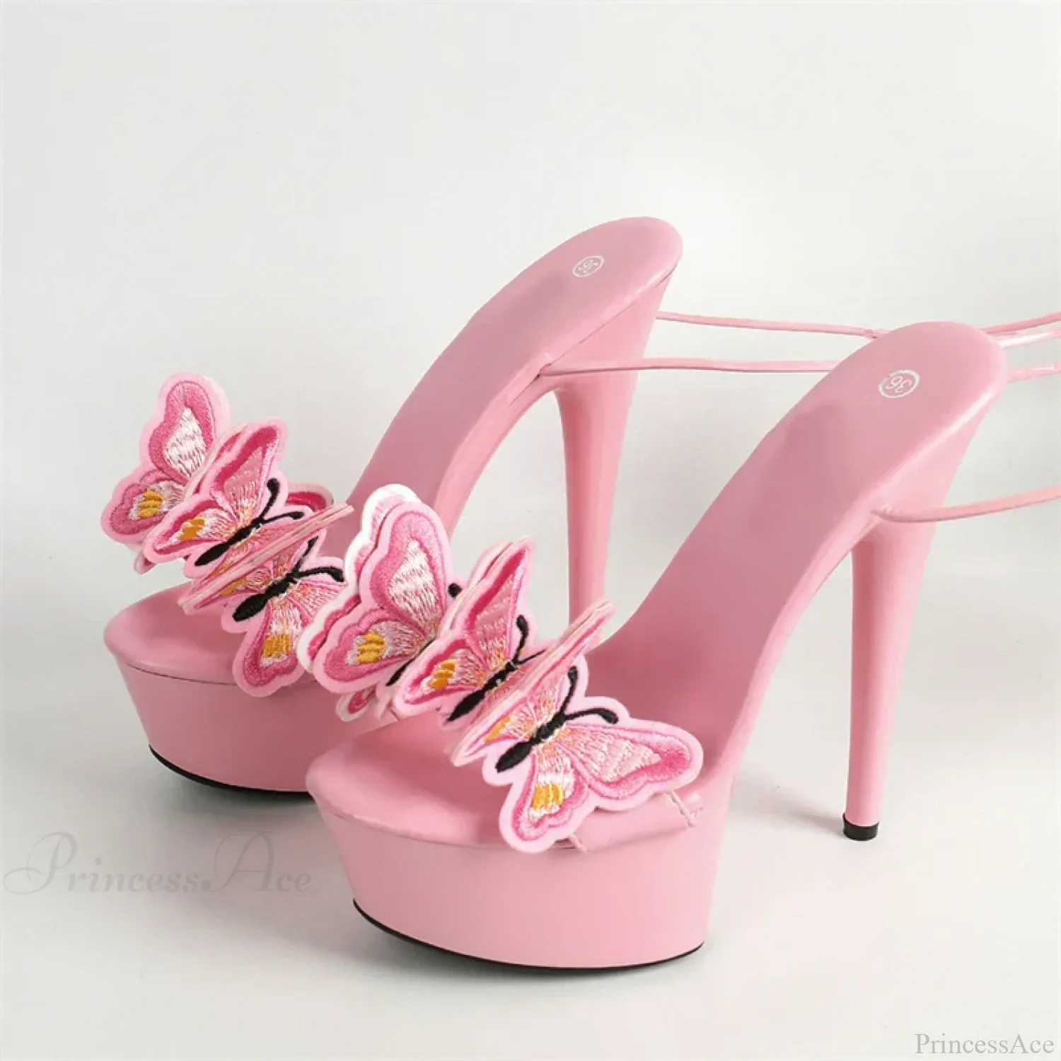 Handmade Embroidery Butterfly Cross Ankle Strap Open Toe High Heel - Image 6