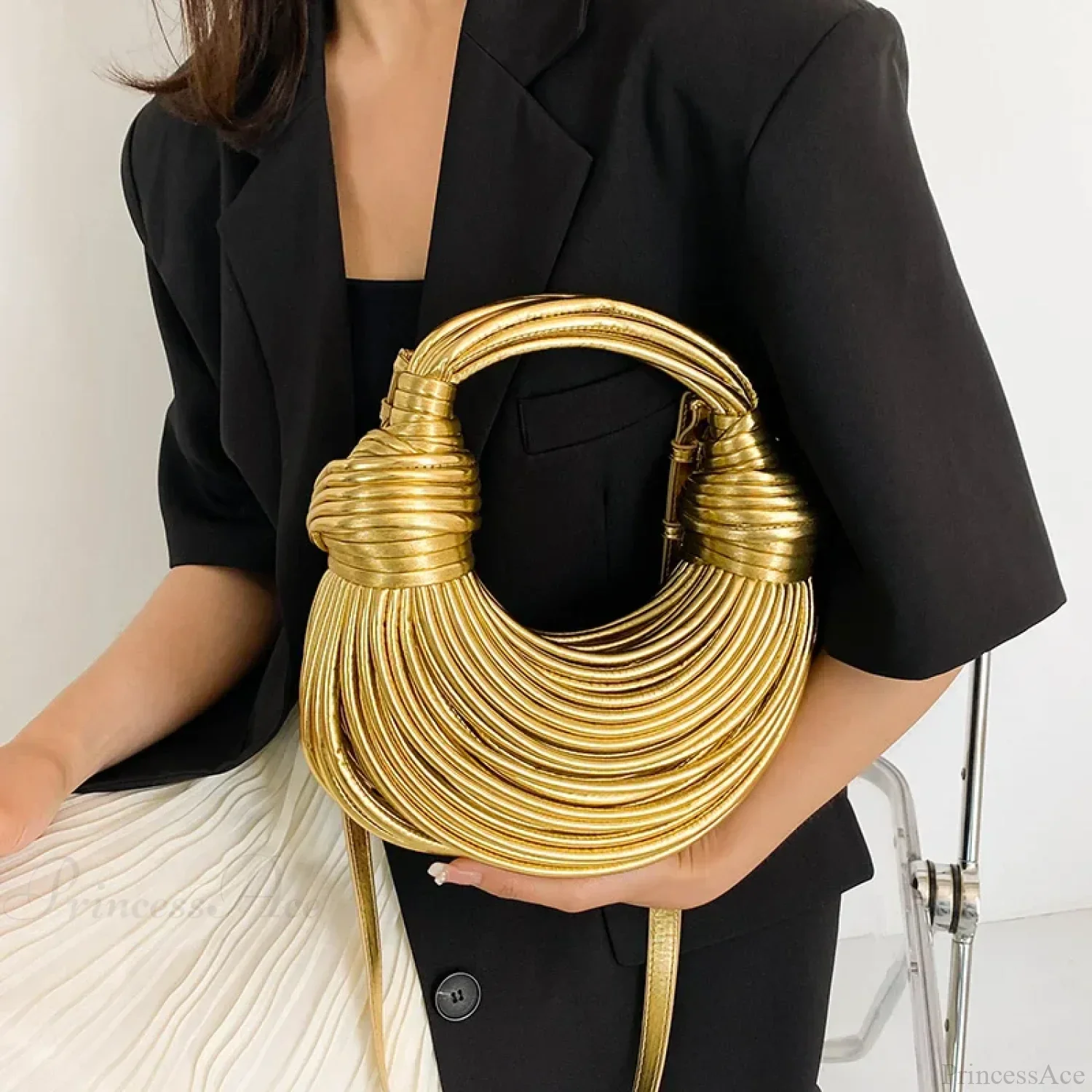 Handwoven Noodle Gold Evening Clutch Handbag - Image 3