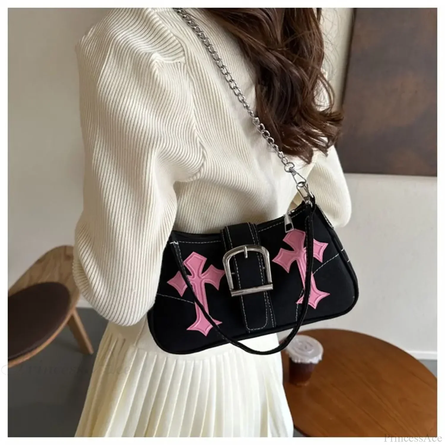 Hasp Metal Buckle Canvas Shoulder Bag - Image 2