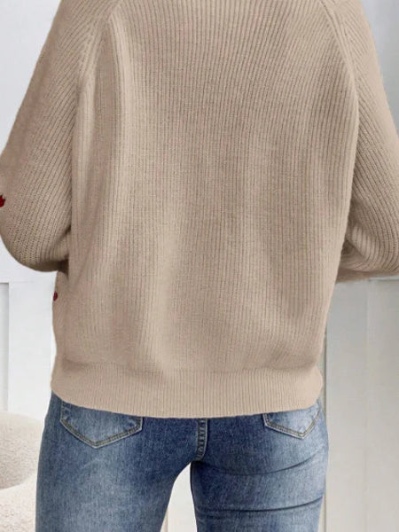 Heart Embroidery V-Neck Knit Cardigan - Image 13