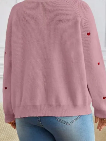Heart Embroidery V-Neck Knit Cardigan - Image 2