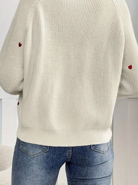 Heart Embroidery V-Neck Knit Cardigan - Image 5