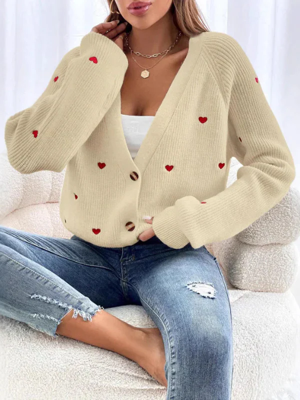 Heart Embroidery V-Neck Knit Cardigan - Image 6