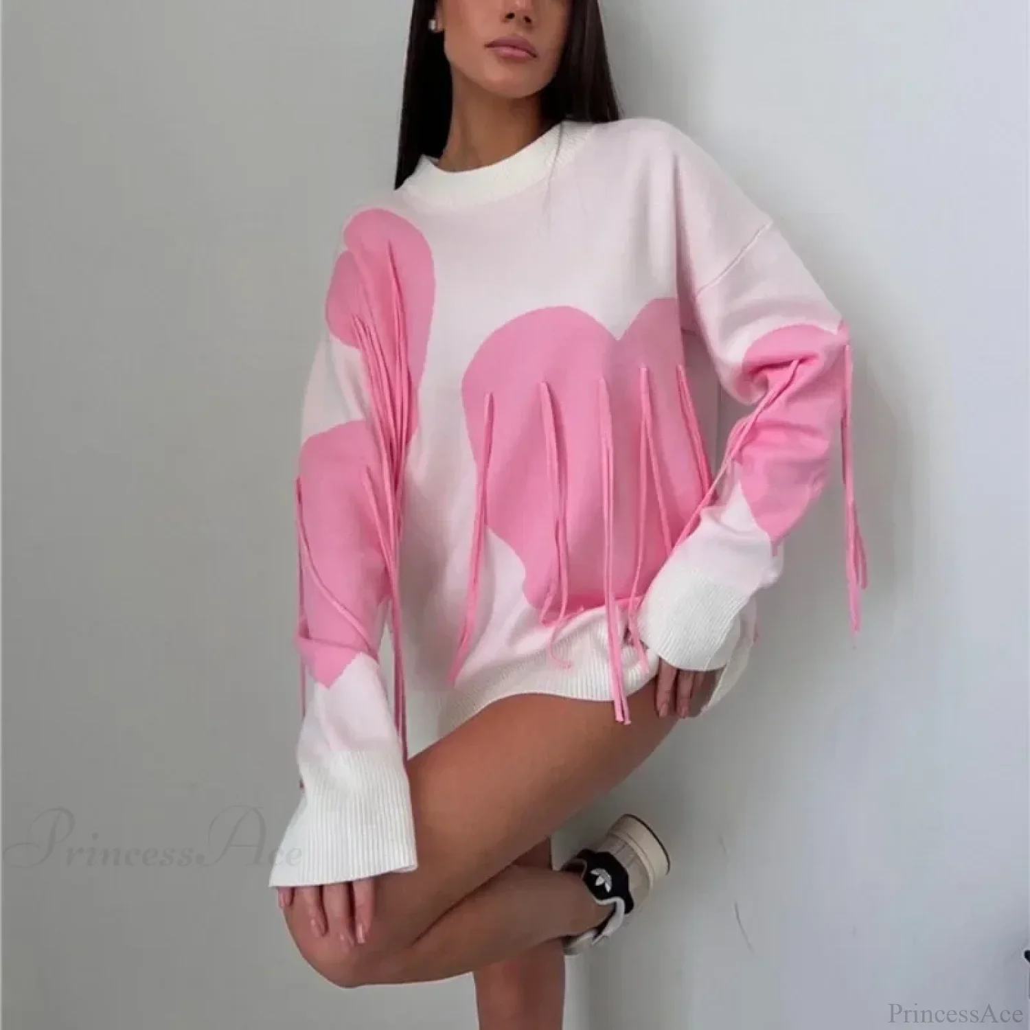 Heart Print O-neck Long Sleeve Sweater - Image 9