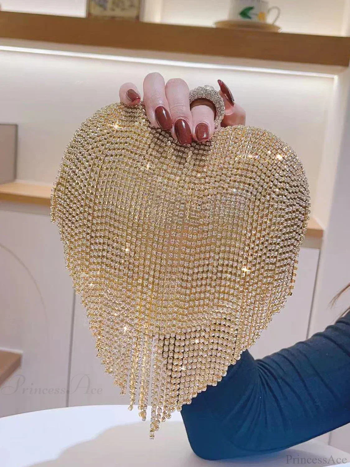 Heart Shaped Rhinestone Clutch Evening Luxury Diamond Wedding Purse - Image 2