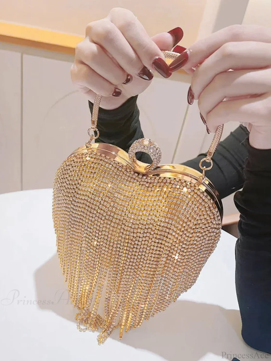 Heart Shaped Rhinestone Clutch Evening Luxury Diamond Wedding Purse - Image 3