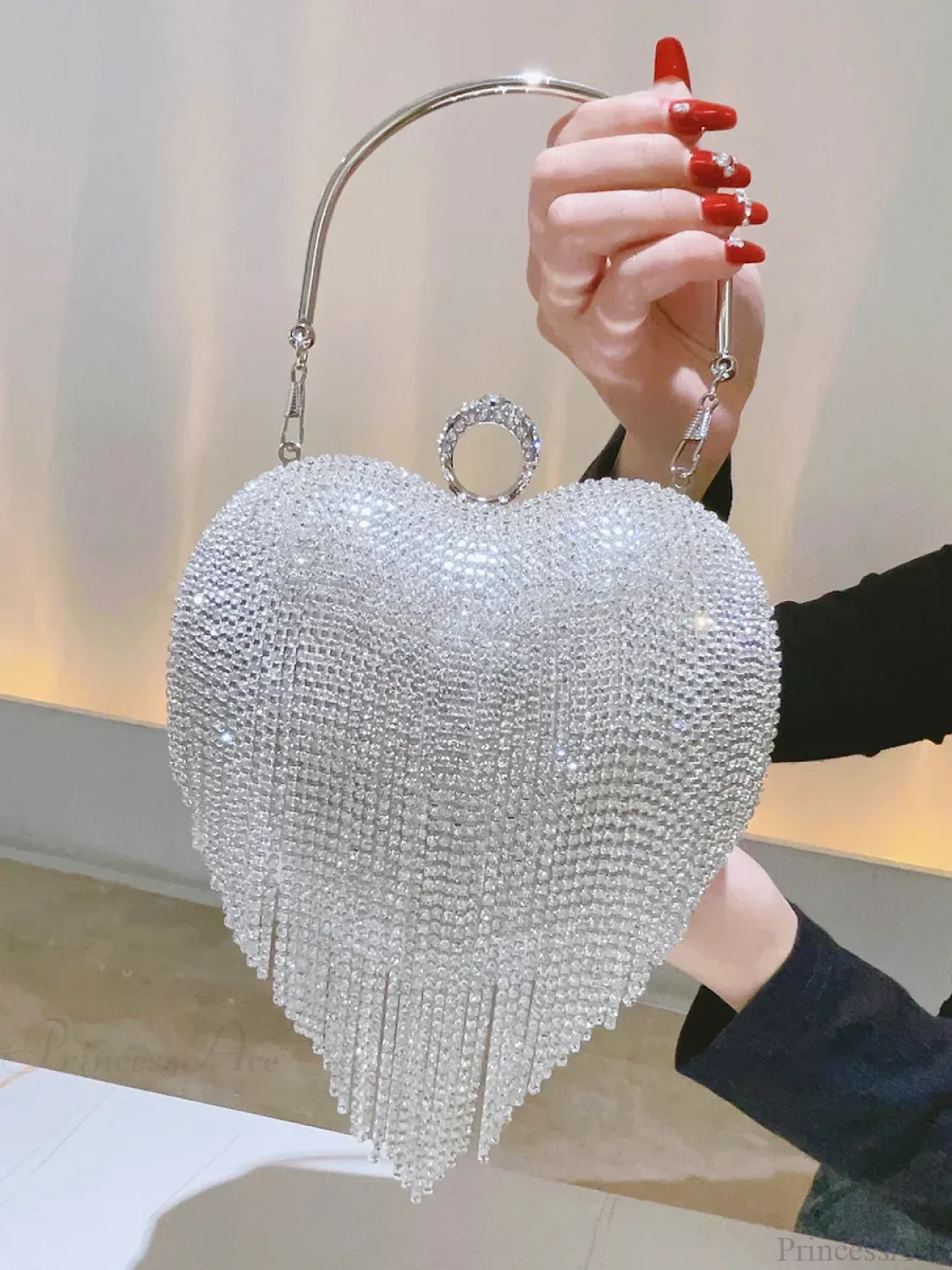 Heart Shaped Rhinestone Clutch Evening Luxury Diamond Wedding Purse - Image 5