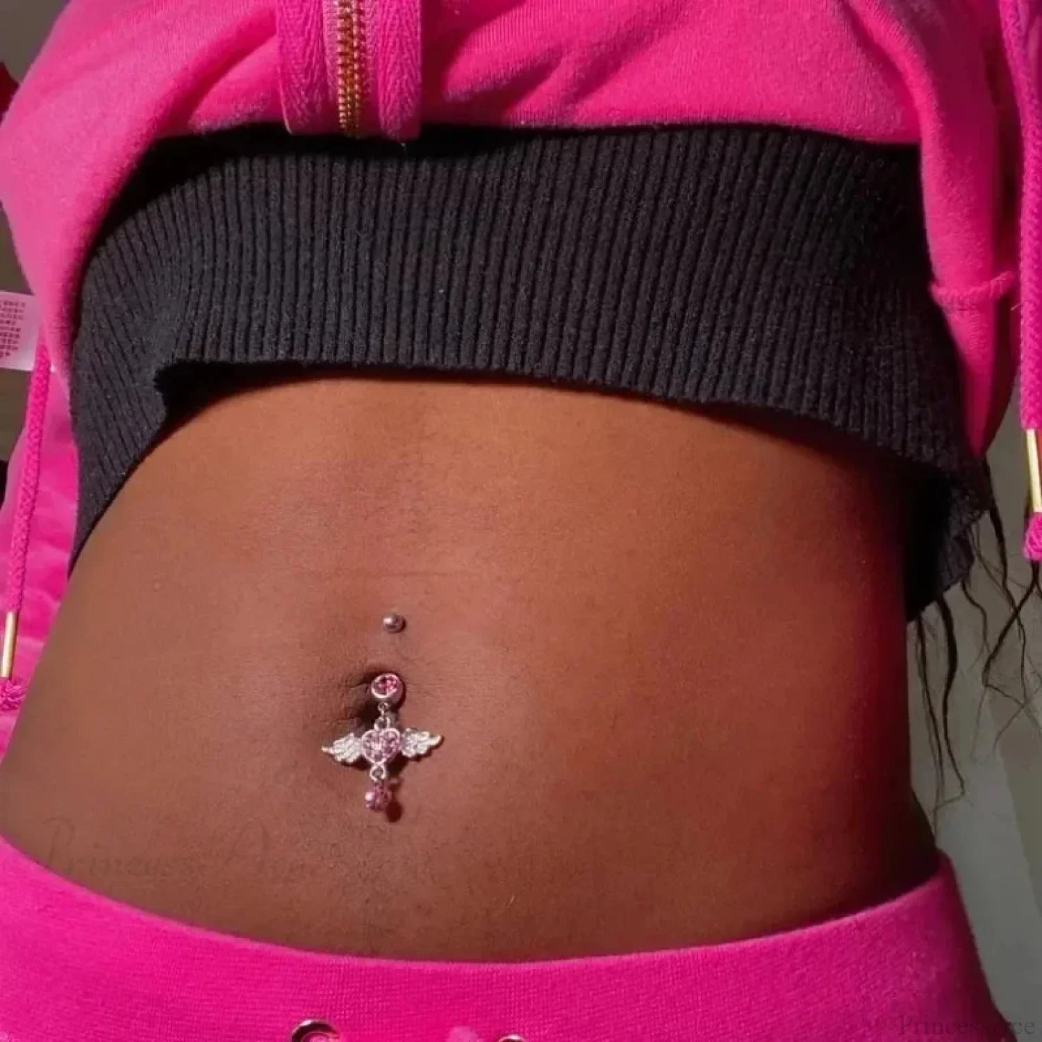 Heavenly Feathers Rose Dark Belly Ring - Image 3