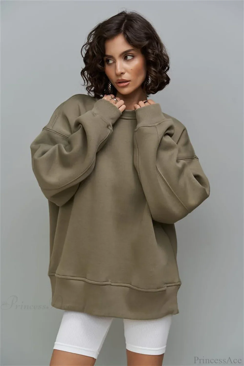 Heavy Rib Tag Print Slouchy Oversized Crewneck Sweatshirt - Image 3