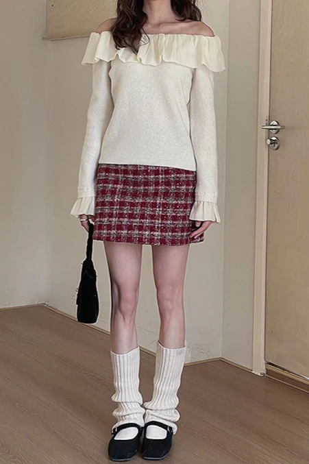 Heavyweight Wool Plaid Bodycon Skirt - Image 11