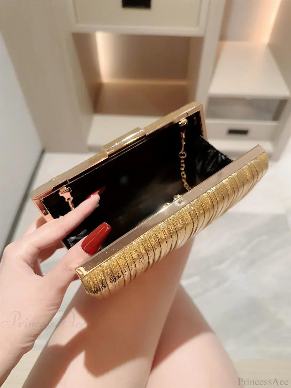 High-End Dinner Pu Clutch Bag Metal Texture - Image 5