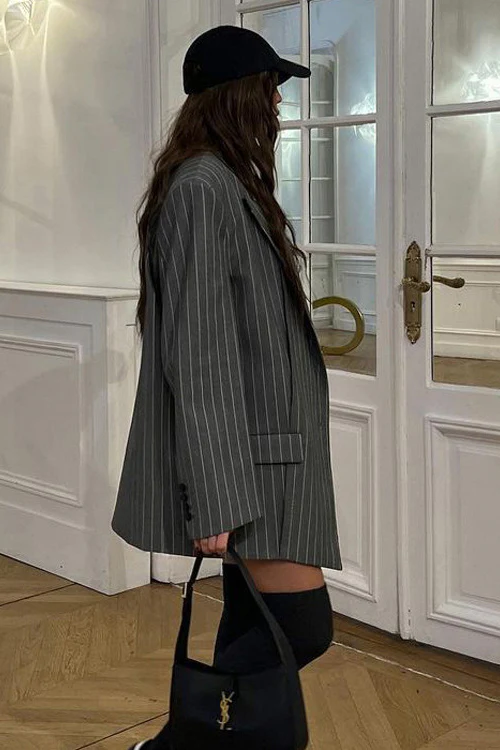 High End Trendy Striped Blazer Style Coat - Image 4