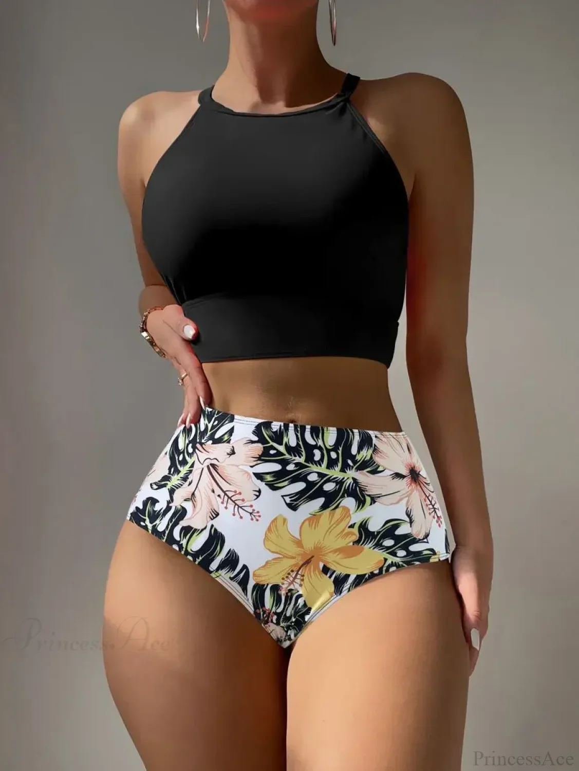 High Neck Floral Swim Two Piece Set - Image 3