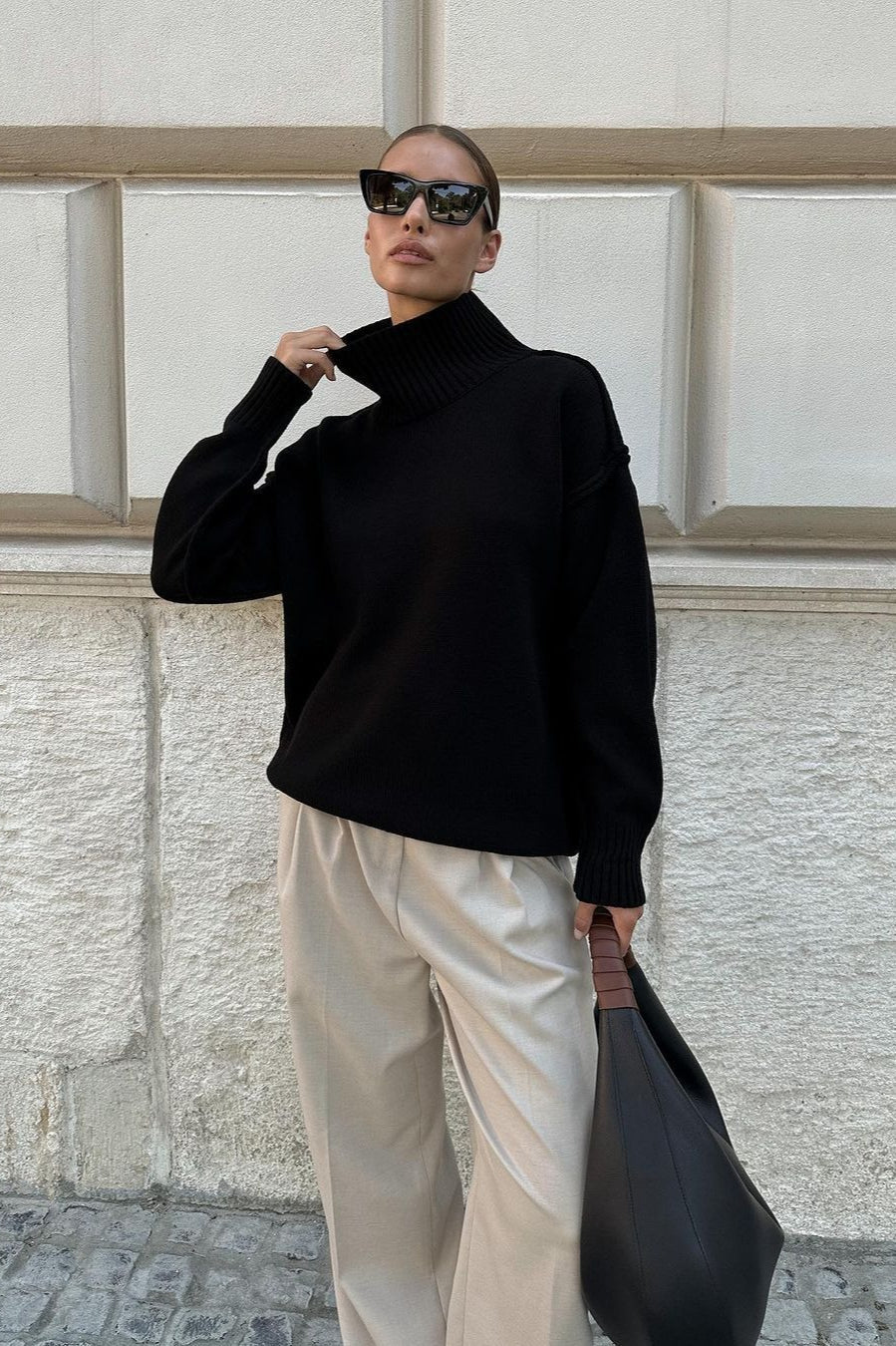 High Neck Patchwork Knit Sweater - Image 10