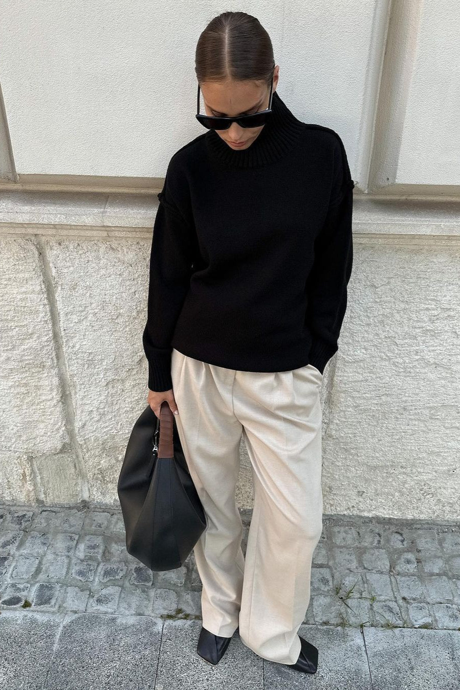 High Neck Patchwork Knit Sweater - Image 11