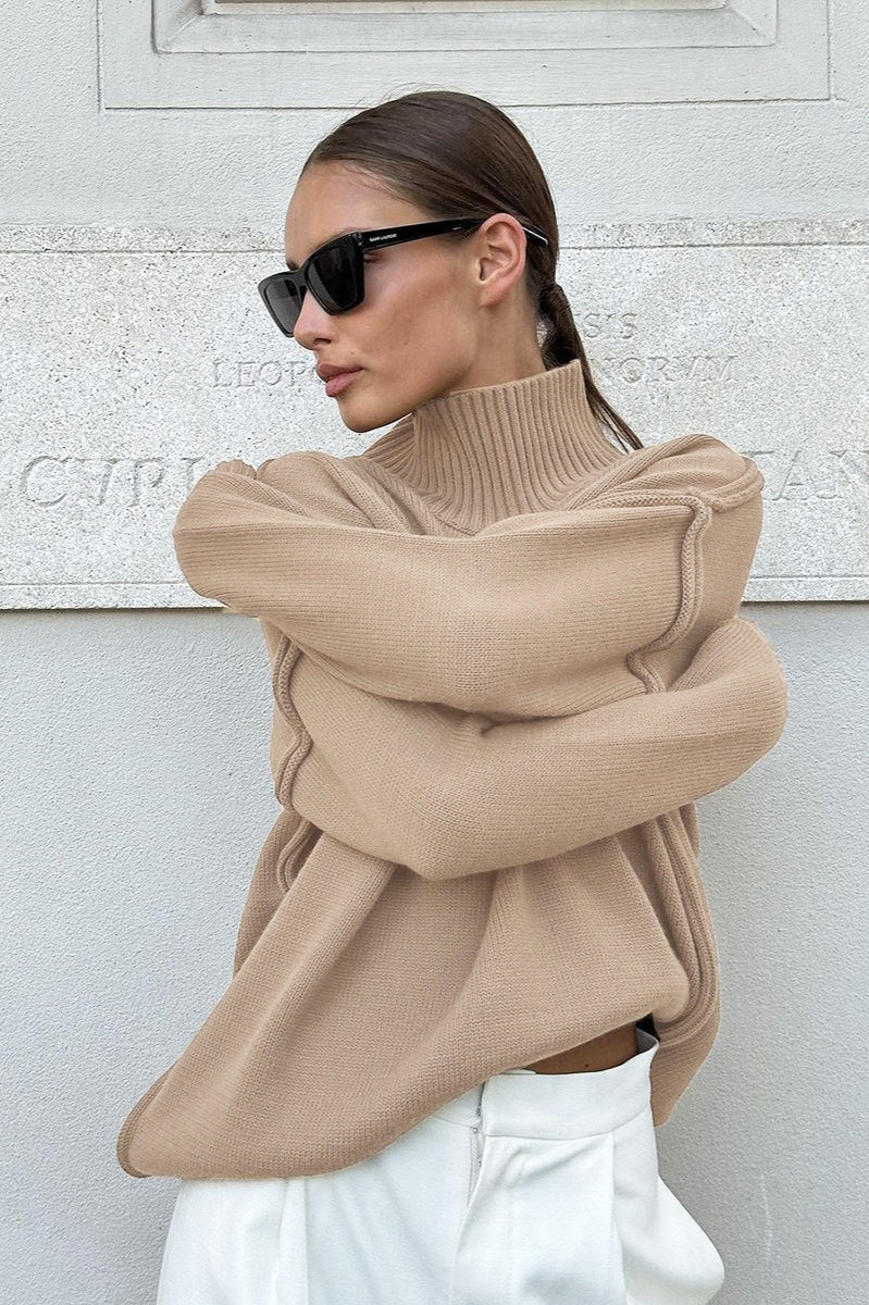 High Neck Patchwork Knit Sweater - Image 2