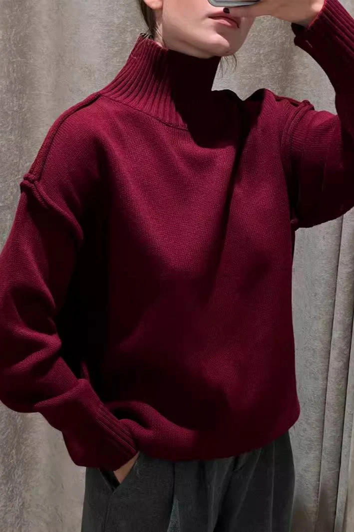 High Neck Patchwork Knit Sweater - Image 5