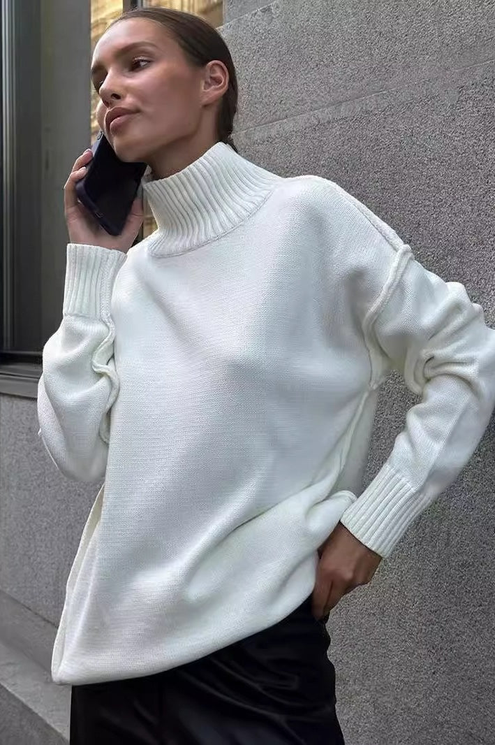 High Neck Patchwork Knit Sweater - Image 7