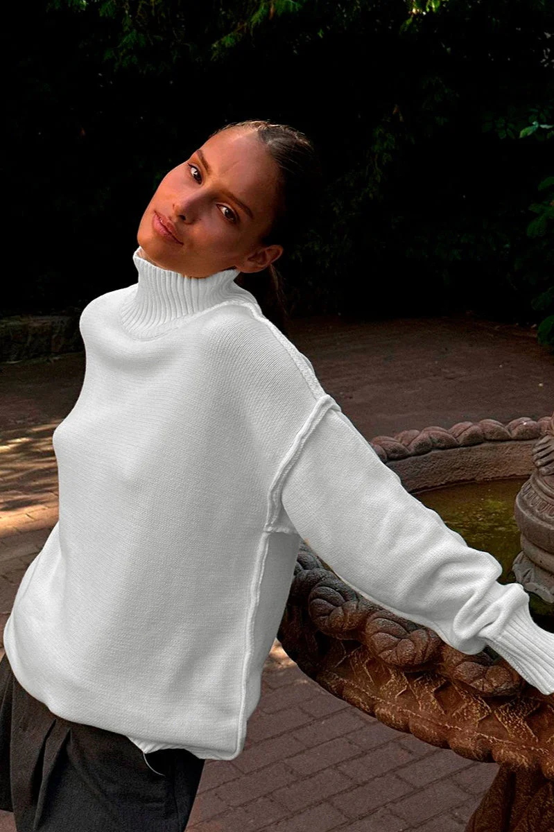 High Neck Patchwork Knit Sweater - Image 8