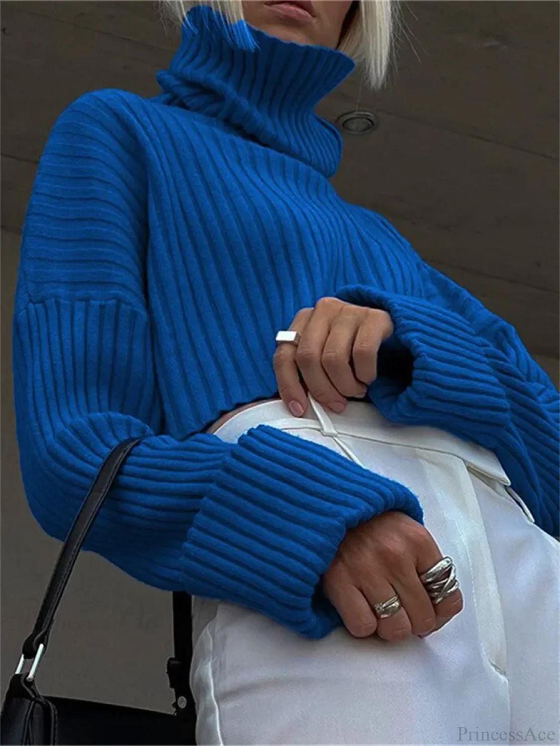 High Neck Ribbed Cropped Sweater - Image 6