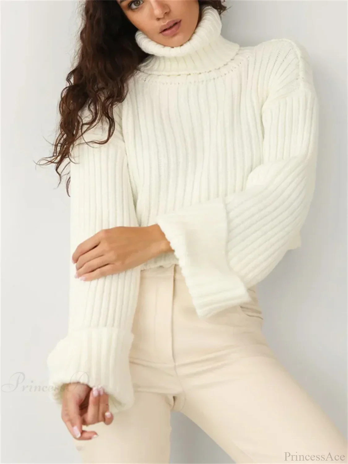 High Neck Ribbed Cropped Sweater - Image 9