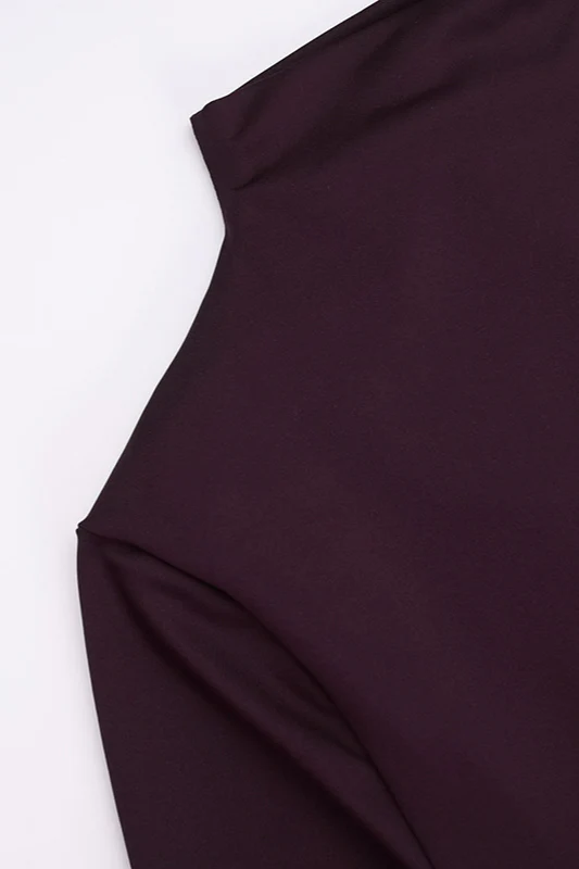 High Neck Ruched Split Bodycon Long Sleeve Party Dress - Image 12