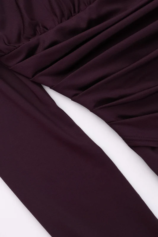 High Neck Ruched Split Bodycon Long Sleeve Party Dress - Image 9