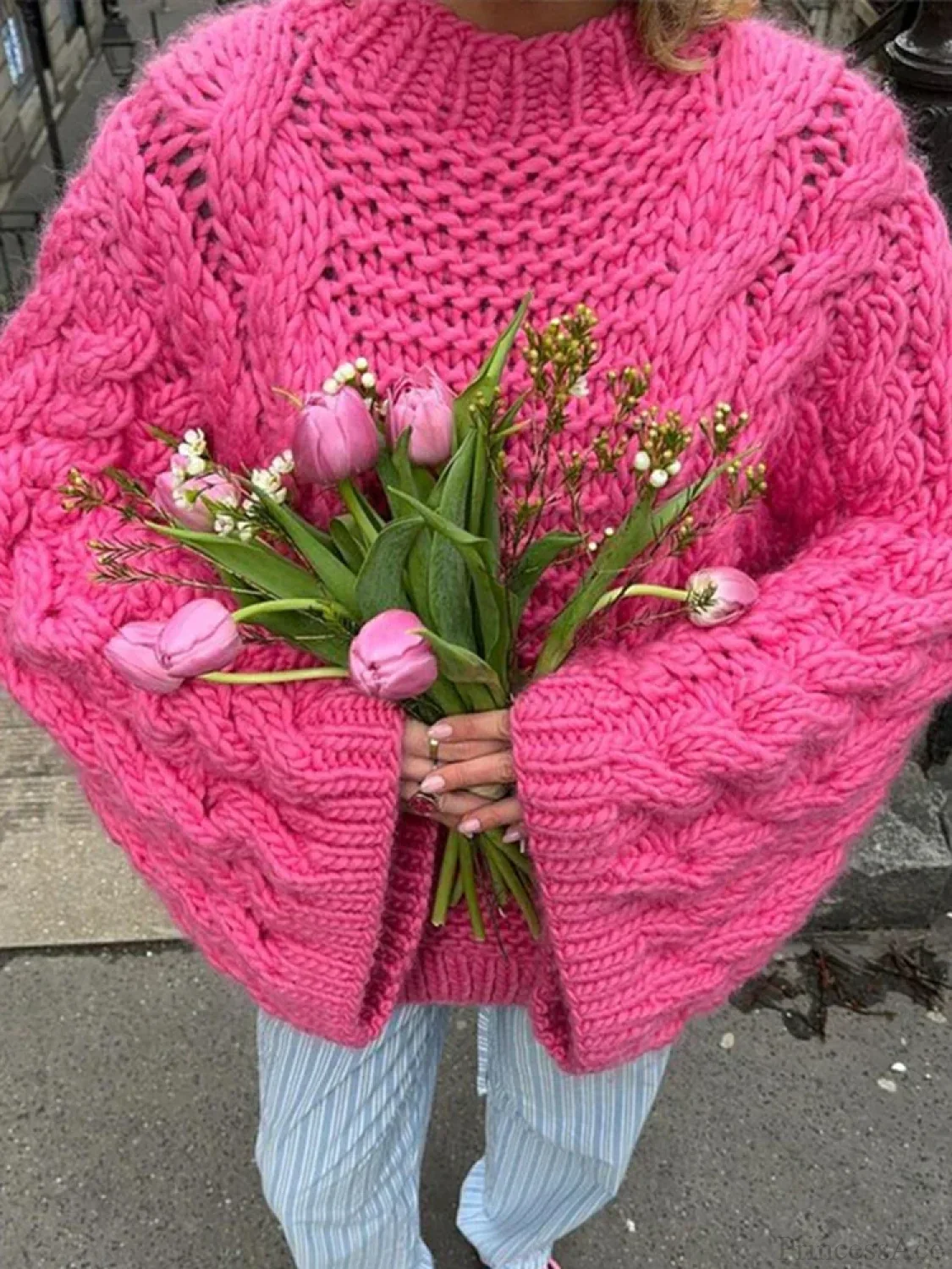 High Neck Wide Long Sleeve Loose Sweater - Image 5