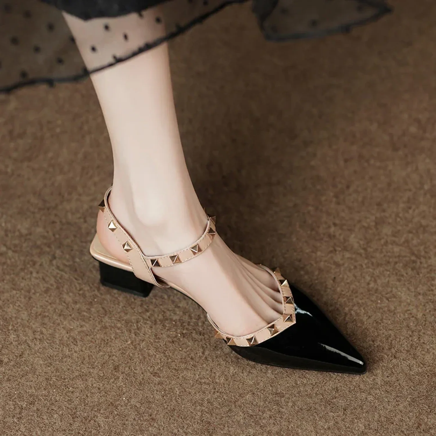 High Quality Classic Rivet Design Slingback Casual Fashion Dating Low Heel Pump - Image 3