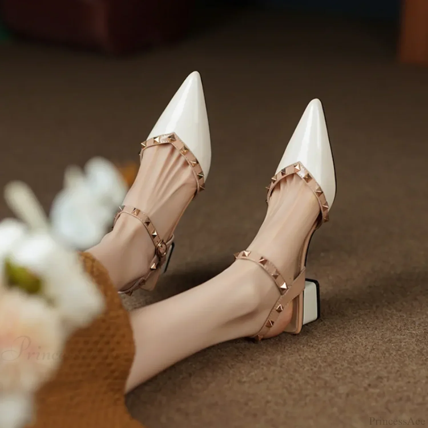High Quality Classic Rivet Design Slingback Casual Fashion Dating Low Heel Pump - Image 4