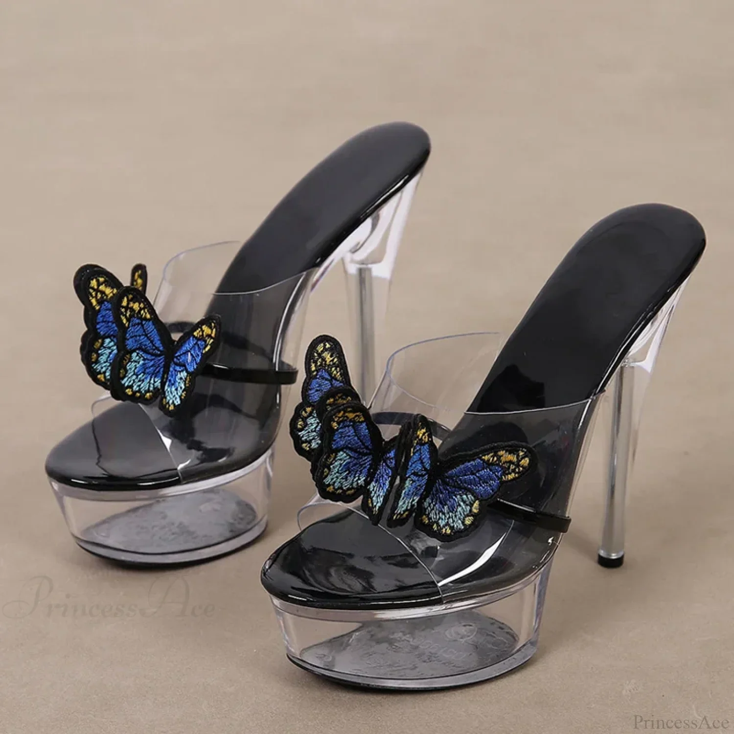 High-Quality Handworked Embroidered Butterfly Modern Transparent Platform Sexy Stripper Stylish High Heel - Image 4