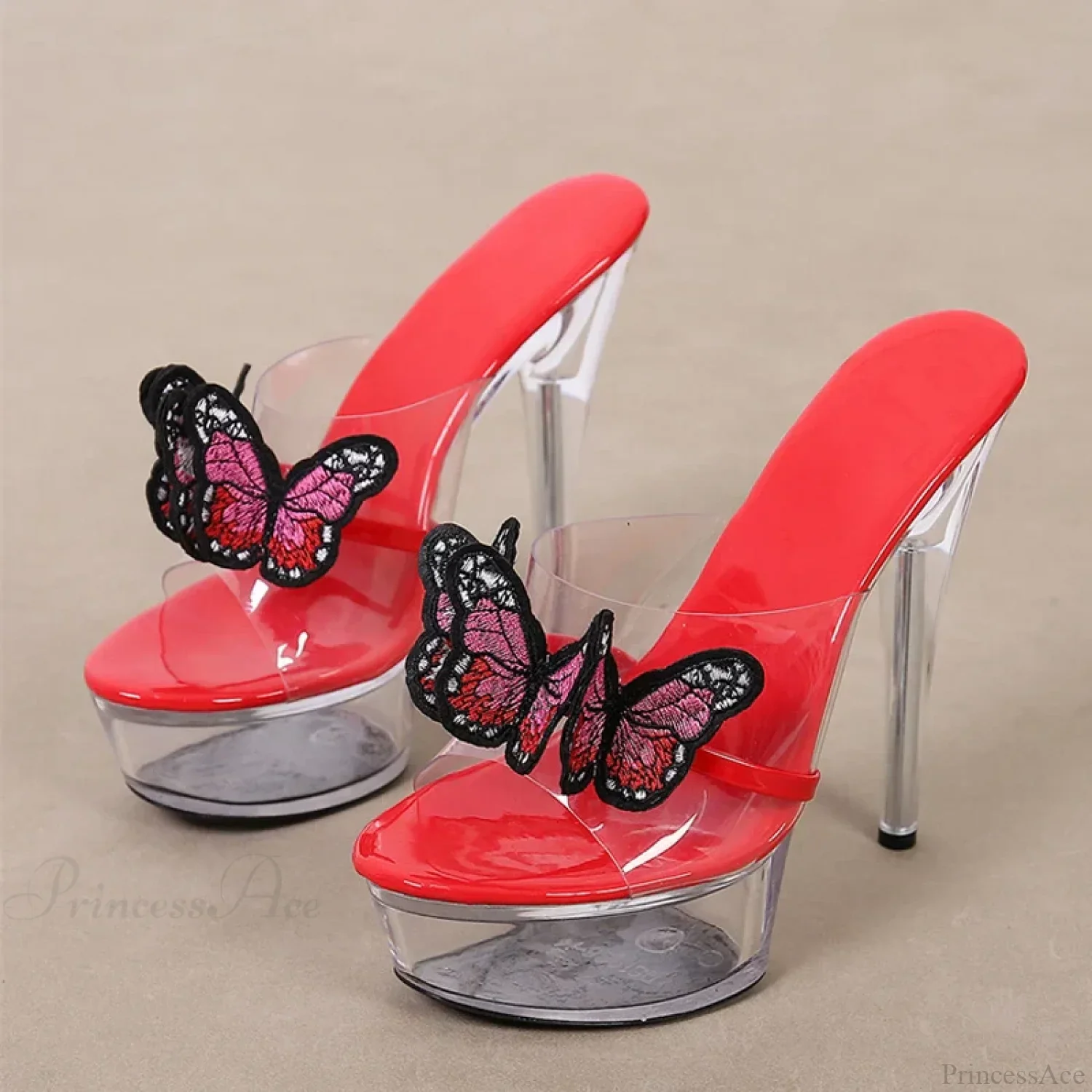 High-Quality Handworked Embroidered Butterfly Modern Transparent Platform Sexy Stripper Stylish High Heel - Image 5