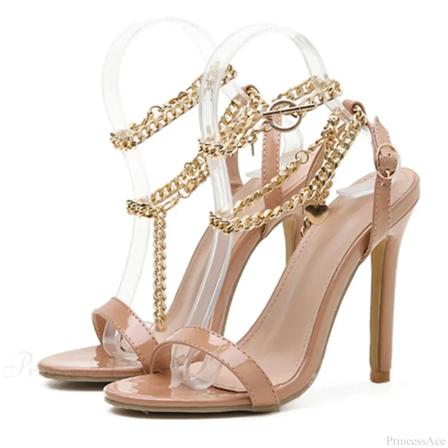 High-Quality Pink Patent-Leather Summer Women's Shoes Sandals Open-Toe Metal-Chain Ankle-Strap Sexy Stiletto High Heel - Image 6