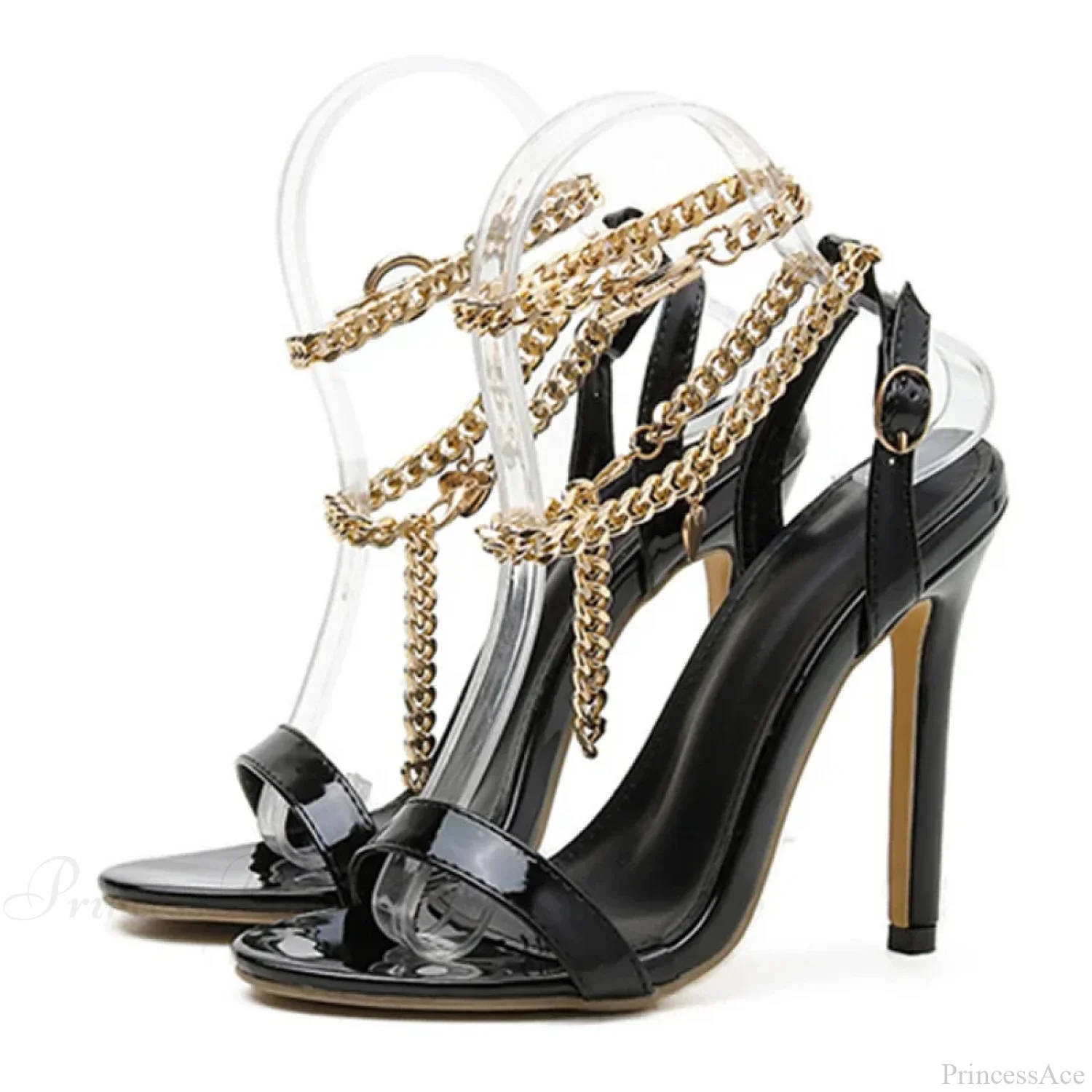 High-Quality Pink Patent-Leather Summer Women's Shoes Sandals Open-Toe Metal-Chain Ankle-Strap Sexy Stiletto High Heel - Image 7